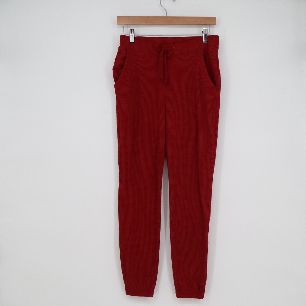 Gilly Hicks Womens Waffle Knit Jogger Pants Dark Red Drawstring Waist Medium